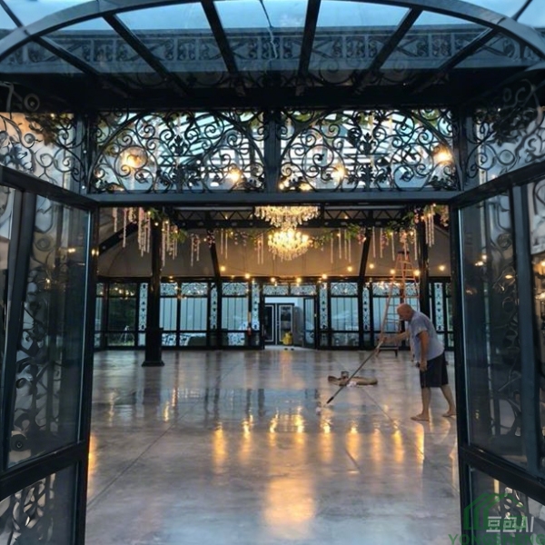 Large luxury glass garden wedding house, steel and glass